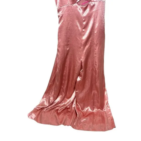 Free People Abbie Jumpsuit Pink Satin Wide leg Cutout Size 2 NWT $250